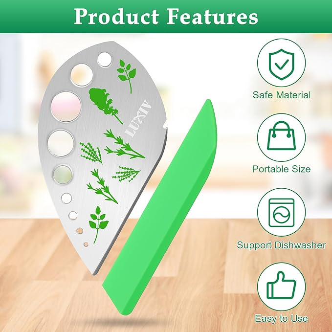 Herb Stripper 9 holes, Luxiv Stainless Steel Kitchen Herb Leaf Stripping Tool LooseLeaf Kale Razor Metal Herb Pealer for Kale, Chard, Collard Greens, Thyme, Basil, Rosemary (1 pack) (2, green)