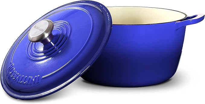 Signature Enameled Cast Iron Dutch Oven, Non-Stick Serving Pot with Tight Fitting Lid for Perfect Roasting, Baking, Sauteing, and Bread Making | 7.4Q (7L) - Indigo Blue