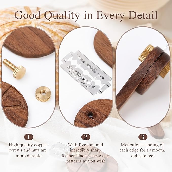 Bread Lame Set of 2, Scoring Knife with 5 Feather Blades, Sourdough Scoring Tool with Storage Box, Dough Scoring Tool for Bread Baking, Dexterous-Cut Series Lame Bread Tool (LUNA & ELEGANT)