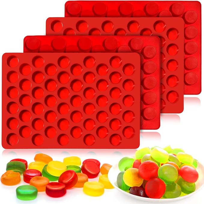Gummy Molds Silicone for Keto Snacks, 4 Pcs 55-Cavity Round Shape Mold for Apple Cider Vinegar Gummies Candy Making Supplies