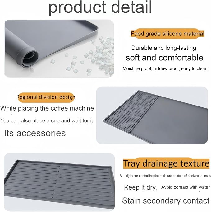 Silicone Coffee Pad, 24-inch x 16-inch Mat, with Removable Baking Tray, Fits Coffee Machines and Baking Sheets, Black