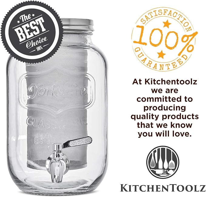 2-Gallon Cold Brew Coffee Maker – Commercial Size Extra Large Glass Dispenser with Metal Spigot, Reusable Metal Filter & Airtight Lid – Big Batch Brewing by KitchenToolz