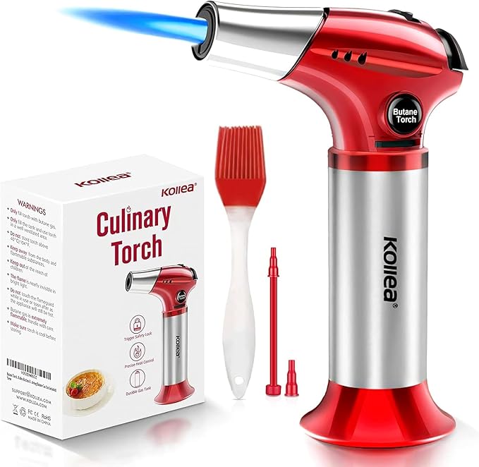 Kollea Creme Brulee Torch, Refillable Butane Torch Lighter, Kitchen Torch Food Torch with Safety Lock & Adjustable Flame for Baking, Crafts, BBQ (Gas Not Included)