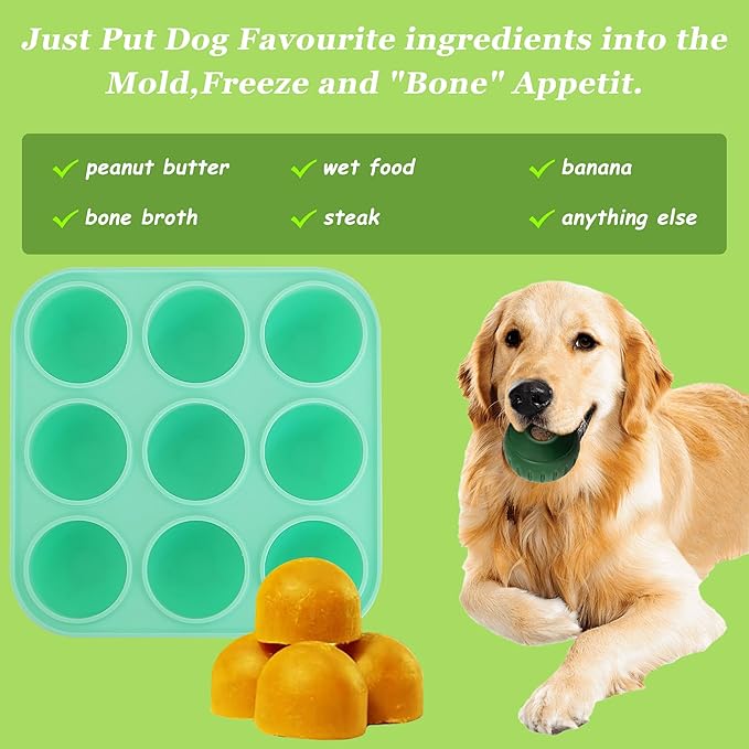 9Cavities Silicone Dog Treat Mold for Woof Pupsicle & Power Chewer Pupsicle, Frozen Dog Treat Molds for Making Refill Treats, Reusable Treat Tray for The Pupsicle Toy 25-75lbs (Large)