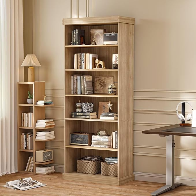 70.8" Tall Brown Bookshelf, Farmhouse Modular Bookcase with 6-Tier Adjustable Shelves, Large Storage Cabinet for Home Office, Living Room, Set of 3
