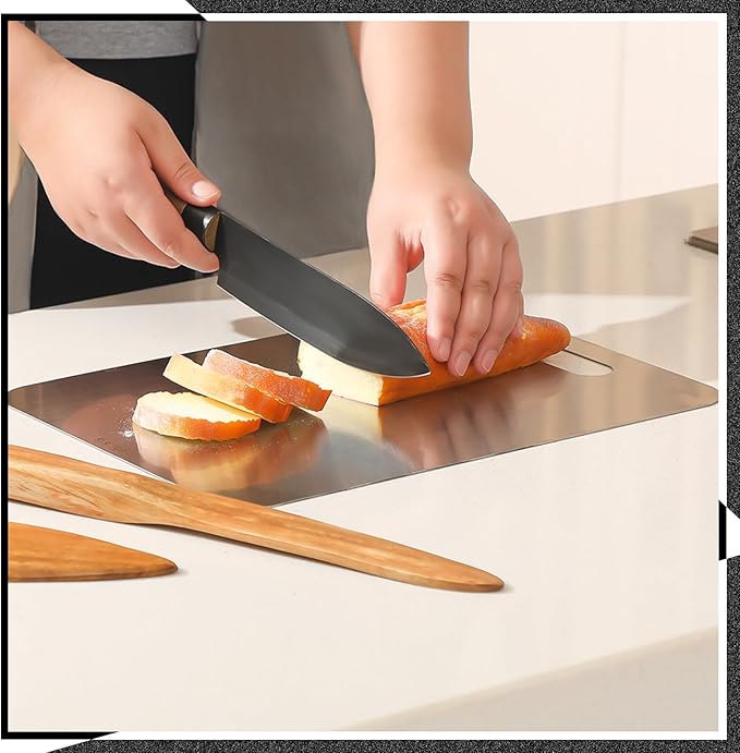2 Pcs Stainless Steel Cutting Board for Kitchen 304 Steel Chopping Dishwasher Safe Metal Cutting Board Set for Kitchen Meat Fruit Vegetable (11.8''x7.9'',9.5''x6'')
