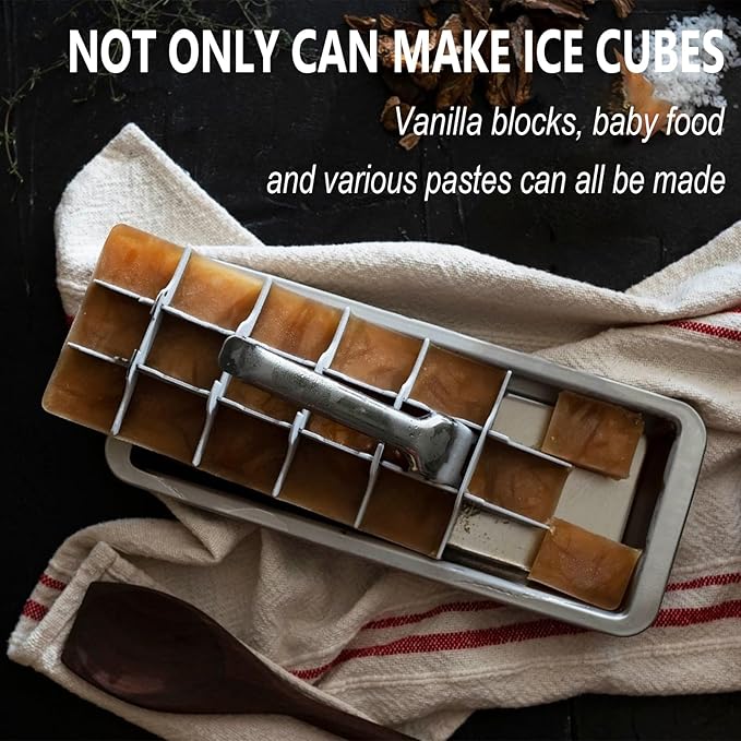 KAYCROWN 18/8 Stainless Steel Ice Cube Tray, 18 Slot Ice Tray with Easy Release Handle for Making Various Ice Cubes and Frozen Foods, Removable Slots for Easy Ice Cube Removal and Cleaning