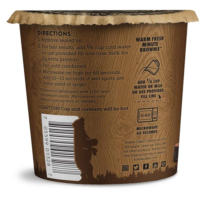 Kodiak Cakes Chocolate Fudge Brownie in a Cup, 2.36 Ounce (Pack of 12) (Packaging May Vary)