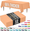 Exquisite 66% Thicker Premium Plastic Table Cloth Rectangle Table Cover 0.5 Mil 12 Pack Peach Table Cloth 54 Inch x 108 Inch Disposable Tablecloth Won't Tear Easily Like Cheap Thin Brands