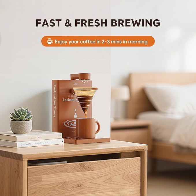 Portable Detachable One Cup Coffee Maker,Automatic Pour Over Portable Drip Coffee Maker with Reusable Filter for Home,Office,Hotel,Traveling or Business Trip,300ml,10oz (Apricot)