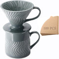 Pour Over Coffee Maker with 100 Sheets of V60 Paper Filter, 15 oz Ceramic Coffee Mug & Coffee Dripper, 1 Cup-Single brew coffee set, Grey