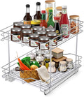 FULGENTE Chrome Finish Pull Out Drawer Cabinet Organizer 2 Tier (14" W X 18" D) Sliding Drawers For Kitchen Cabinets Cookware Organizer Drawer For Cabinet Slide Out Shelves