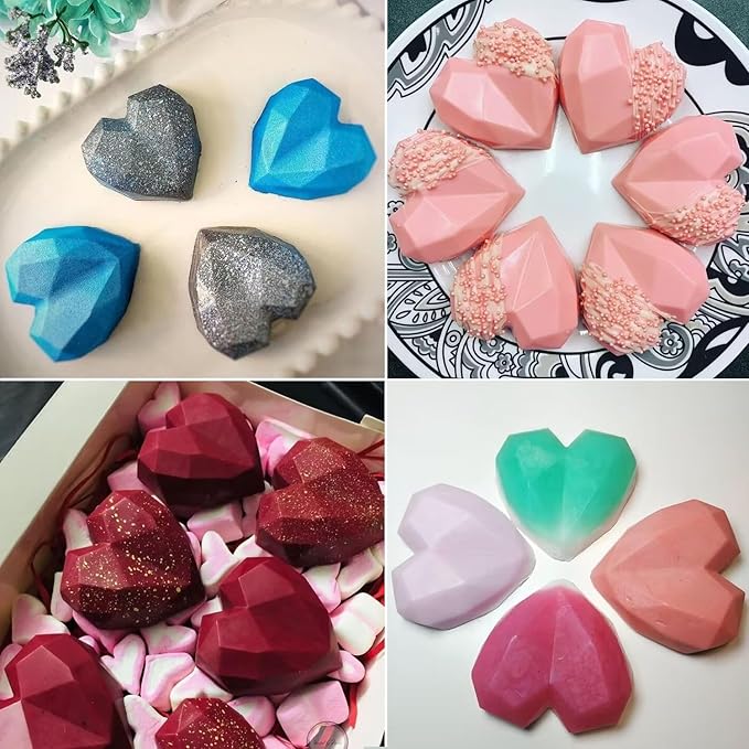 Heart Silicone Molds, AITRAI 2 Pack 3D Diamond Heart Chocolate Molds Soap Mold for Soap Making Silicone Cake Molds Mousse Mold, Gift for Birthday Wedding