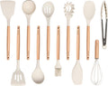 11-Piece Silicone Kitchen Utensils Set with Non Toxic Spatula, Tongs, Whisk, Turner & Ladle – Heat Resistant, Non-Scratch Cooking Tools with Wooden Handles, BPA-Free, Dishwasher Safe (Beige)