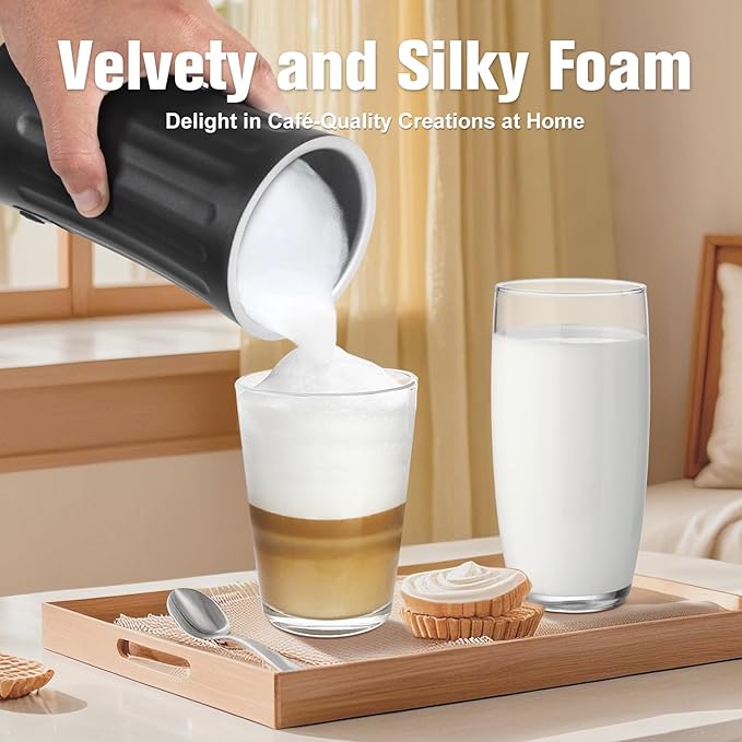 Milk Frother, 4-in-1 Milk Steamer and Frother, 8.1oz/240ml Automatic Warm and Cold Foam Maker, Auto Shut-Off Frother for Coffee, Latte, Cappuccino, Macchiato(Black)