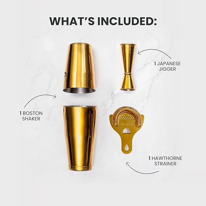 A Bar Above 4-Piece Cocktail Shaker Set, for Professional and Home Bar, Premium Bar Kit Gifts, Includes Strainer, Japanese Jigger, and Boston Shaker Set