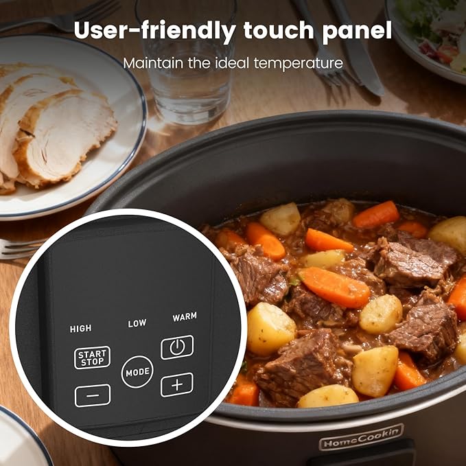HOMECOOKIN Slow Cooker, Extra Large 10 Quart Digital Programmable Slow Cookers with Timer, Dishwasher Safe Glass Lid & Crock, Kitchen Appliance for Families and Gatherings, Black