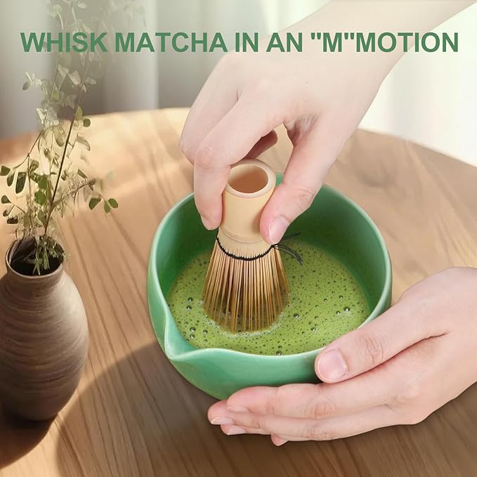 5Pcs Matcha Whisk Set, 18OZ Matcha Bowl With Thoughtful Spout, 100% Natural Bamboo Whisk, Ceramic Whisks Holder, 304 Stainless Sifter, Tea Scoop, Tea Spoon, Gift for Matcha Lovers Beginner