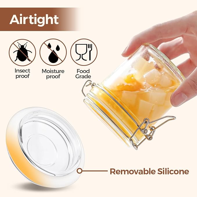 ComSaf 8oz Small Airtight Glass Jars Set of 12 with Lid Food Storage Jar Round, Mini Storage Container with Clear Preserving Seal Wire Clip Fastening for Kitchen Canning, Jam, Spice, Honey, Mason Jars