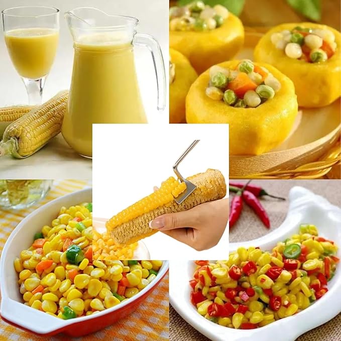 Corn Cob Stripper，2025 NEW Long Handle Stainless Steel Corn Stripping Tool，Corn on the Cob Remover, Fast and Safe, Suitable for Home Kitchens, Restaurant Chefs, Outdoor Dining Enthusiasts