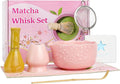 6pcs Matcha Whisk Set Includes Resin Matcha Whisk,Ceramic Matcha Bowl Set and Sifter,Matcha Whisks Holder,Natural Bamboo Spoon and Tea Towel for Matcha Starter Kit Lovers (Pink)