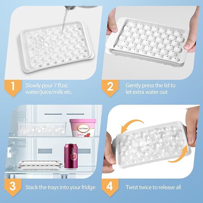 WIBIMEN Ice Cube Tray with Lid and Bin - Round Ice Trays for Freezer with Lid - Ice Cube Trays for Freezer with Ice Container (0.8"-2PACK White)