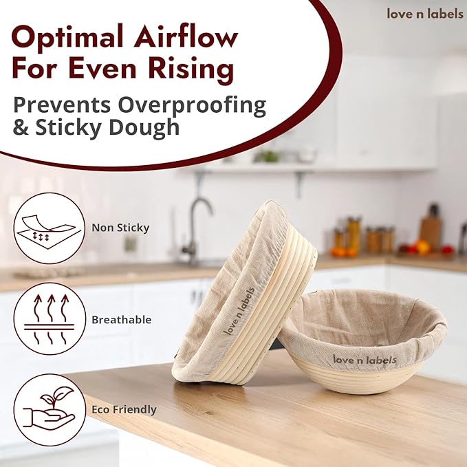 Banneton Bread Proofing Basket Set | 9" Round & 10" Oval Sourdough Proofing Baskets with Linen Liners | Natural Rattan Banneton Baskets for Bread Baking | Includes Sourdough Tools