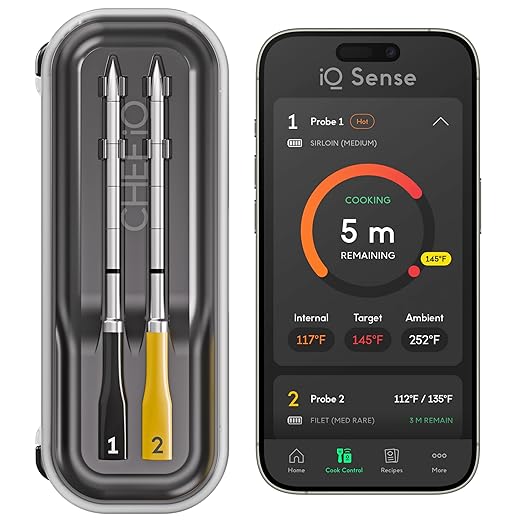 CHEF iQ Sense [2025 Model] | Smart Wireless Meat Thermometer | 2 Ultra-Thin Probes | WiFi Unlimited Range | 1000°F Heat Safe | 5 Sensors | BBQ, Grill, Oven, Smoker, Air Fryer | Gen3