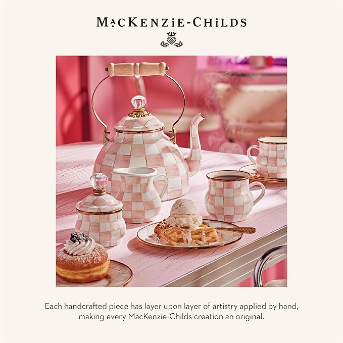 MACKENZIE-CHILDS Rosy Check Kitchen Canister, Decorative Pink-and-White Glass Storage Jar with Lid, Small