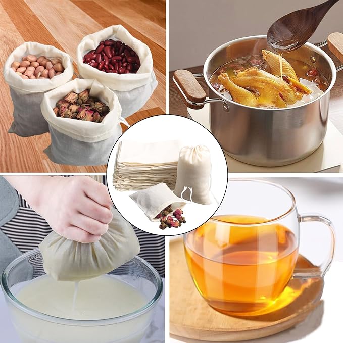 Eketirry Spice Bags, 20pcs Reusable Empty Tea Bags, Muslin Strainer Bags, Soup Bags for Cooking, Natural Cotton Fine Mesh Cheesecloth Bags for Cold Brew Coffee(7 x8Inch)