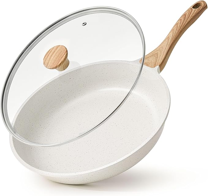 SENSARTE Nonstick Ceramic Frying Pan Skillet with Lid, 12.5 Inch Omelet Pan, Healthy Non Toxic Chefs Pan, Induction Compatible Egg Pan with Heat Resistant Handle, Free of Intentionally Added PFAS/PTFE