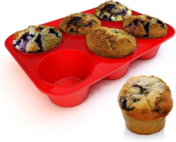 Silicone Texas Muffin Pan 6-Cups, Jumbo Muffin Pan Set of 2, BPA-Free Non-Stick Cupcake Maker, 10.75L x 7.5W for Baking