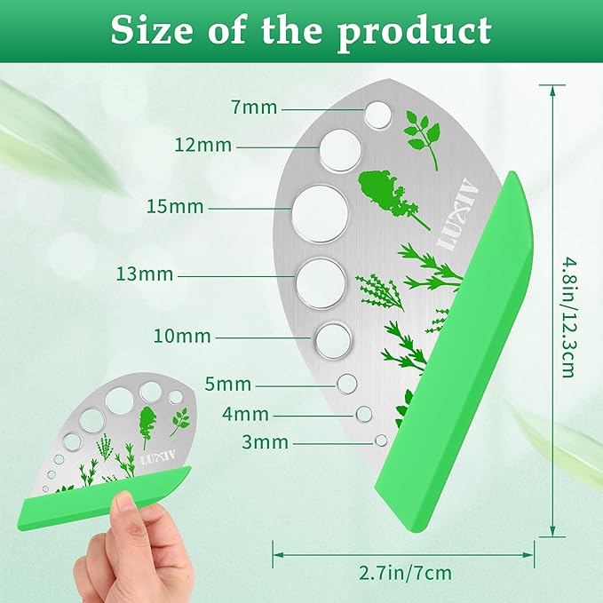 Herb Stripper 9 holes, Luxiv Stainless Steel Kitchen Herb Leaf Stripping Tool LooseLeaf Kale Razor Metal Herb Pealer for Kale, Chard, Collard Greens, Thyme, Basil, Rosemary (1 pack) (2, green)
