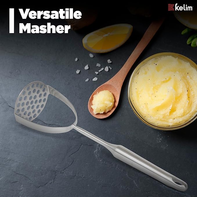 Potato Masher Cooking Utensil, Stainless Steel - One Piece, Dishwasher Safe - Heavy Duty Masher Kitchen Tool for Beans, Avocado, and More