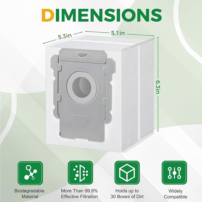 18 Pack Roomba Vacuum Bags for i7, i7+, i7Plus, i8, i8+, i3, i3+, i4, i4+, i6, i6+, s9, s9+, s9Plus, i and s Series Clean Base Automatic Dirt Disposal Bags