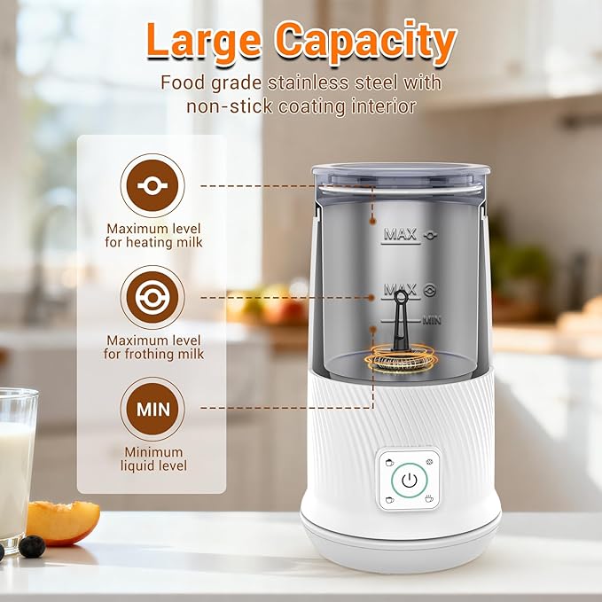 Milk Frother, 4-in-1 Electric Milk Steamer with Warm and Cold Foam Maker, Milk Heater and Warmer Hot & Cold Milk Foamer Maker for Latte Coffee Chocolate
