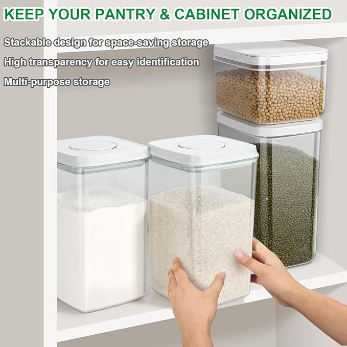 TBMax Flour Container 4.2 Qt Spaghetti Container with Airtight Pop Up Lid & Measuring Scoop, Food Storage Bin for Rice, Flour, Sugar, Cereal, Pet Dog Cat Food Storage, Kitchen Pantry Organization
