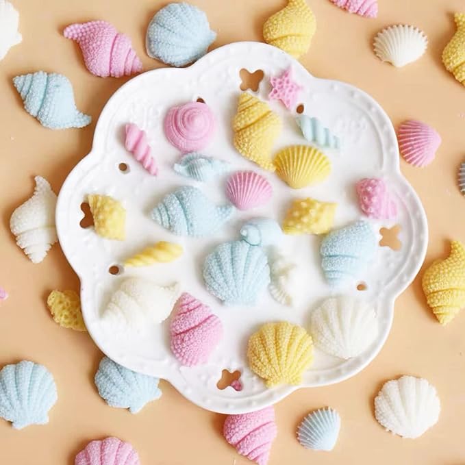 4 PCS Marine Theme Cake Fondant Silicone Mold Seashell Conch Starfish Baking Molds, For Theme Cake Cookie Chocolate Candy Decoration Fondant Polymer Clay