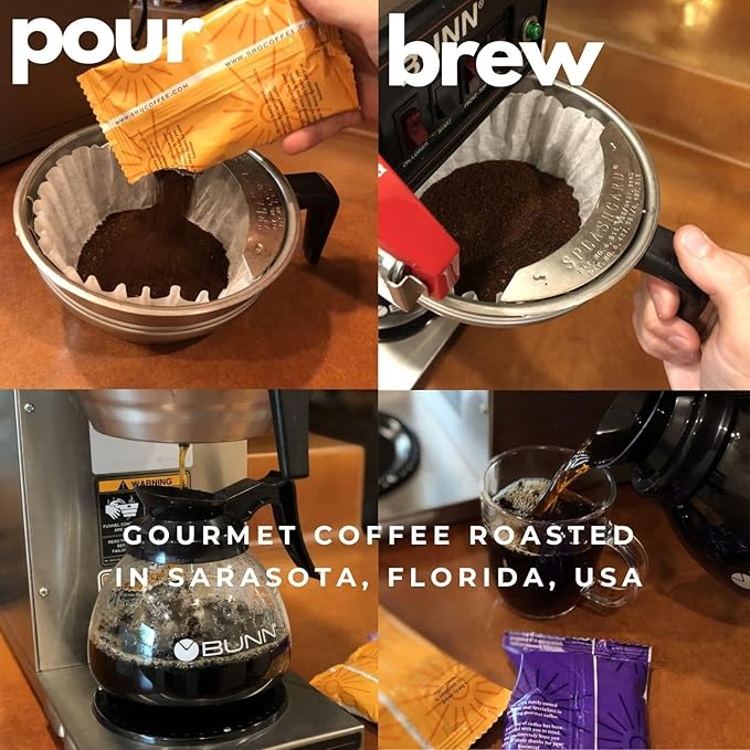 Sarasota Coffee Ground Packets | Gourmet Flavored Medium Roast Grounds Packs | Christmas Holiday | Low Acid Mold Free Bulk Individual Single Pot Pouches for 12 Cup Coffee Maker | 2 oz Bags, 12 Count