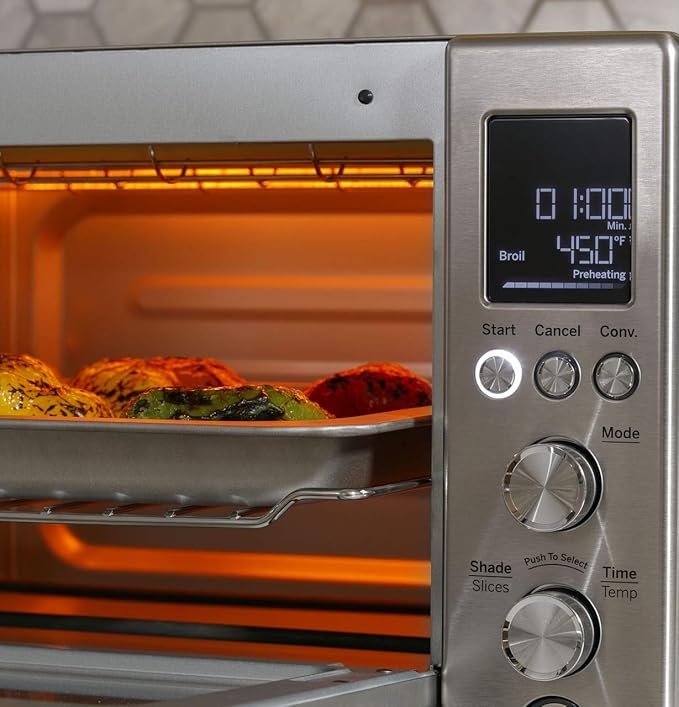 GE Convection Toaster Oven | Quartz Heating Technology | Large Capacity Toaster Oven Complete With 7 Cook Modes & Oven Accessories | Countertop Kitchen Essentials | 1500 Watts | Stainless Steel