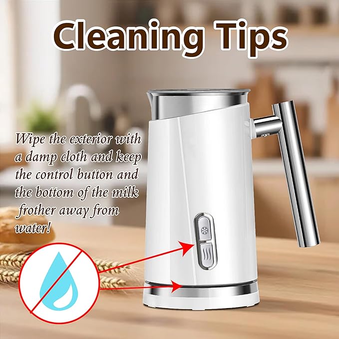 Milk Frother and Steamer, Non-Slip Stylish Design, Hot & Cold Milk Steamer with Temperature Control, Auto Shut-Off Frother for Coffee, Latte, Cappuccino, Macchiato (white)