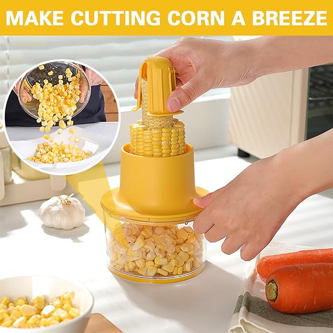 Corn Cob Stripper, Corn Peeler for Corn on the Cob, Quick Corn Cutter Tool, Corn shucker off the Cob with Bowl & Safety Handle [Yellow]