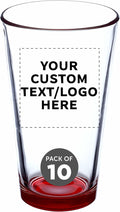Custom Libbey Pint Glass 16 oz. Set of 10, Personalized Bulk Pack - Beer Glasses, Heavy Duty Drinkware - Red