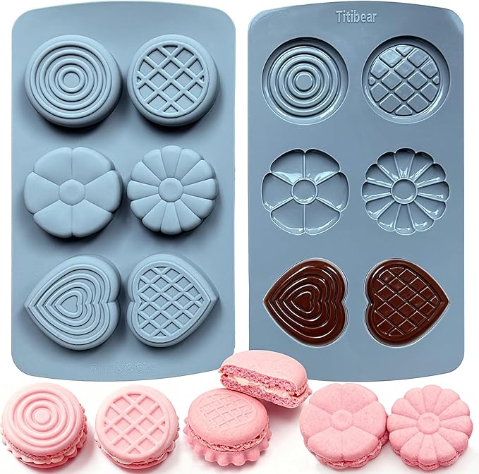 2 Pack Silicone Muffin Pan,Round &Heart Shape Cupcake Pans for Baking 6 Cavites Flower Macaron Waffle Silicone Baking Mold for Chocolate Candy Jello Desserts Making