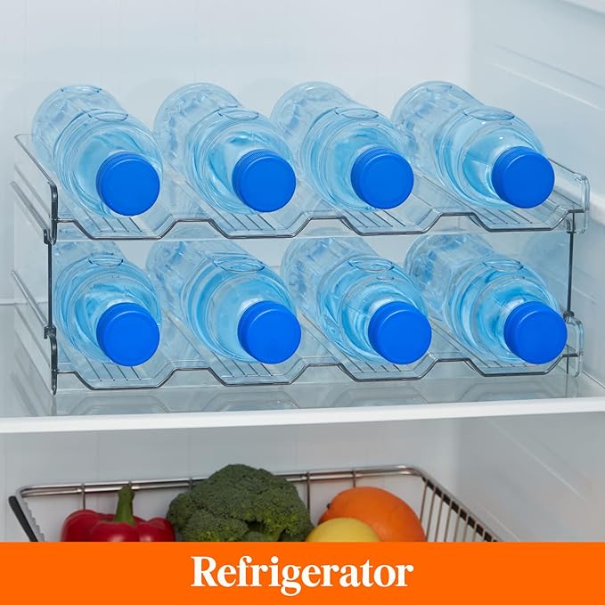 Lifewit Stackable Water Bottle Organizer for Cabinet, Plastic Bottle Holder Fits Bottles & Tumblers up to 3.8" Diameter, Pantry, Countertop & Fridge, 2 Tier Holds 8 Bottles