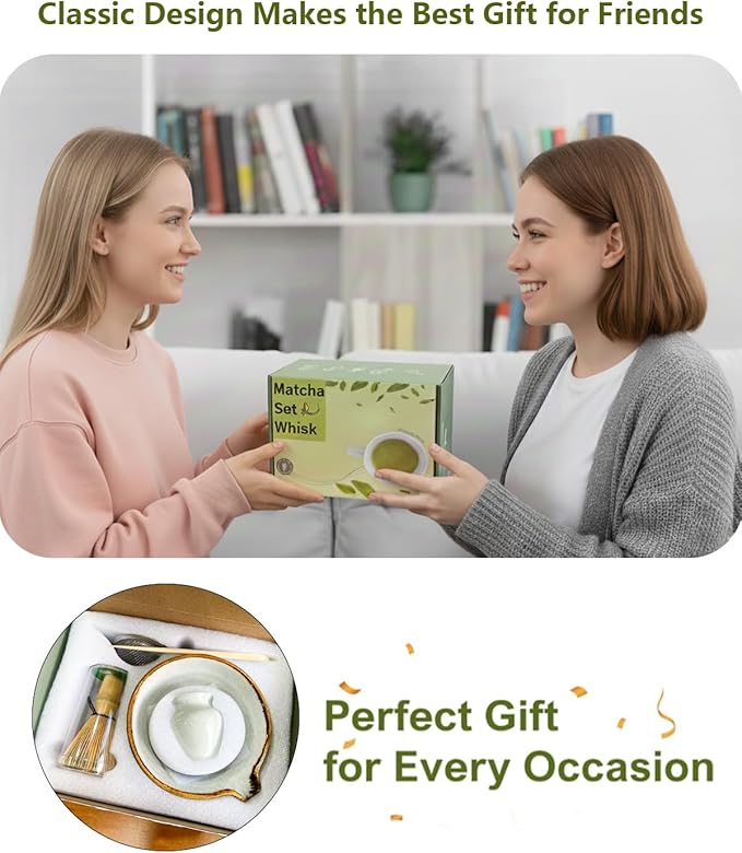 Matcha Whisk Set,Matcha Set,Matcha Kit,Matcha Bowl with Spout,Scoop,Sifter,Bamboo Whisk,Chasen Holder,Unique Gifts for Women Grifend,Gifts for Christmas, Birthday,Halloween