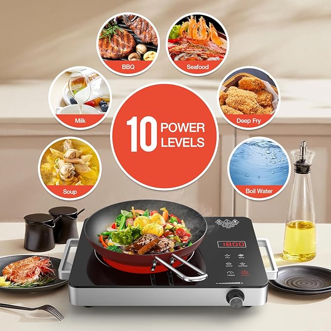 Electric Cooktop,Portable Electric Cooktop 1800W Single Burner Stove with Plug,Hot Plate Countertop,110V-120V Infrared Burner,Child Safety Lock,Timer,Touch and Knob Control