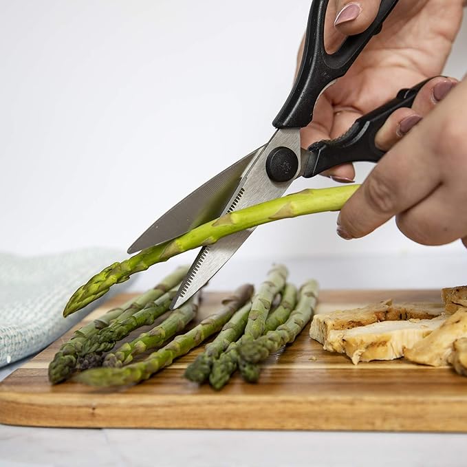 Rae Dunn Kitchen Scissors- Stainless Steel Kitchen Shears, Cooking Scissors for Cutting Meat, Chicken, Herbs and Produce with Blade Cover and Soft Grip Handles (Multi 2 Pack)