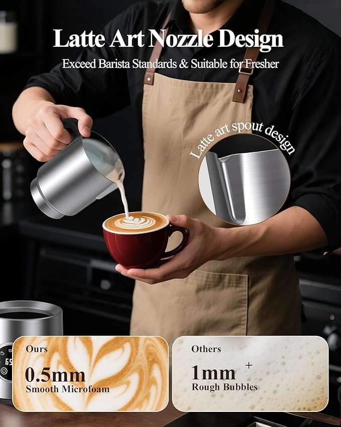 5 in 1 Electric Milk Frother: 16.9oz/500ml Large Capacity Dishwasher Safe Milk Steamer for Hot & Cold Milk Froth - Automatic Milk Frother & Warmer for Latte, Cappuccinos, Macchiato, Hot Chocolate