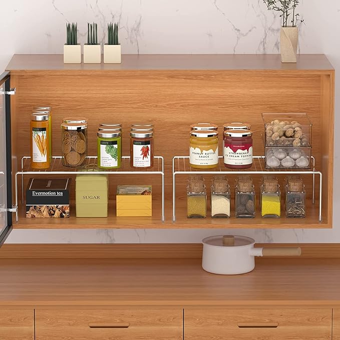 Kitchen Cabinet Shelf Organizer Set of 6, Medium (13 x 9.4 inch) Metal Wire Pantry Storage Shelves, Dish Plate Racks for Cabinets, Freezer, Counter, Cupboard Organizers and Storage, Chrome